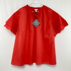 Ava & Viv Womens Plus Size Short Sleeve Eyelet Blouse